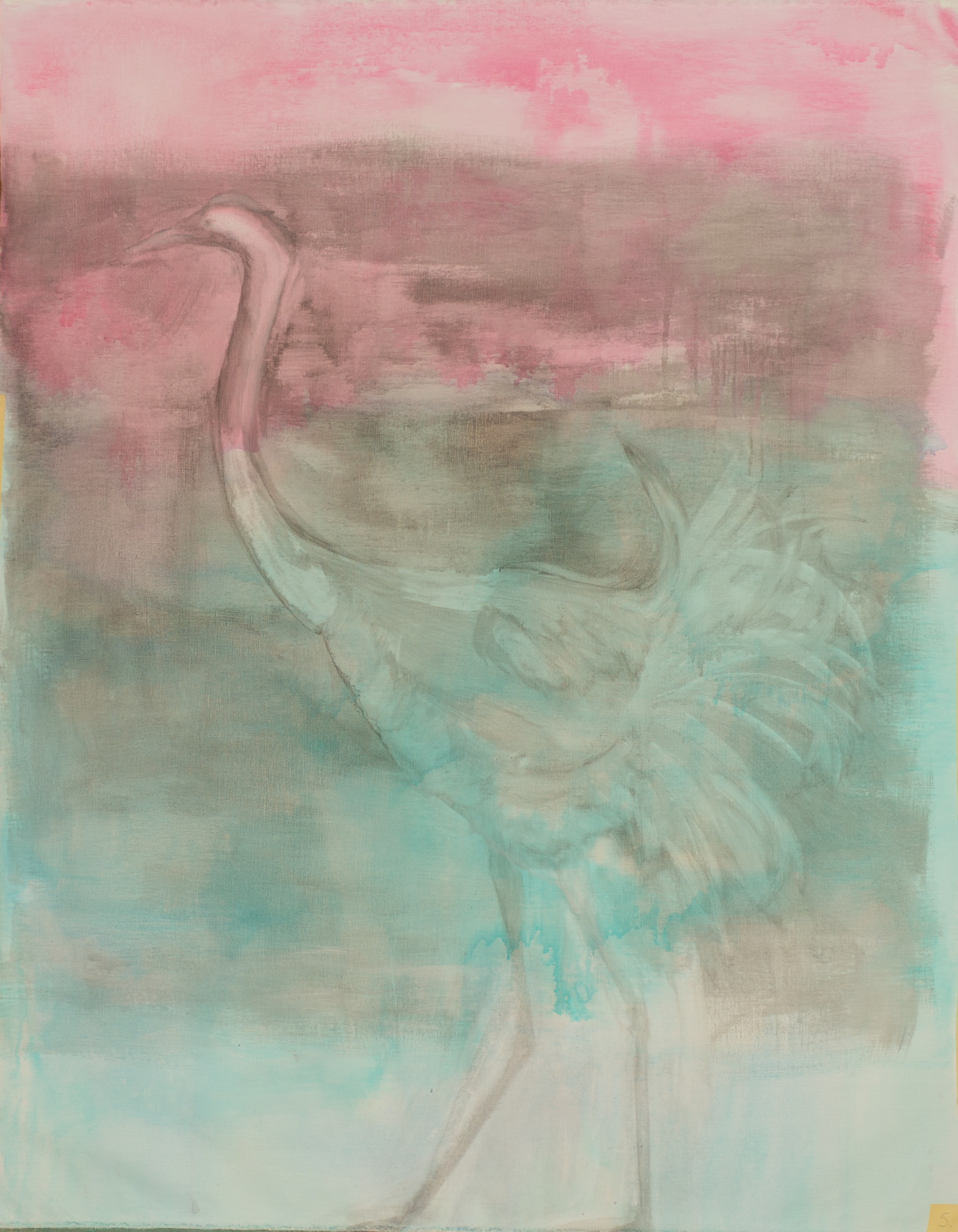 Pink Crane - 2022, Mixed medium on linen, 150 x 120 cm (59 x 47 in)