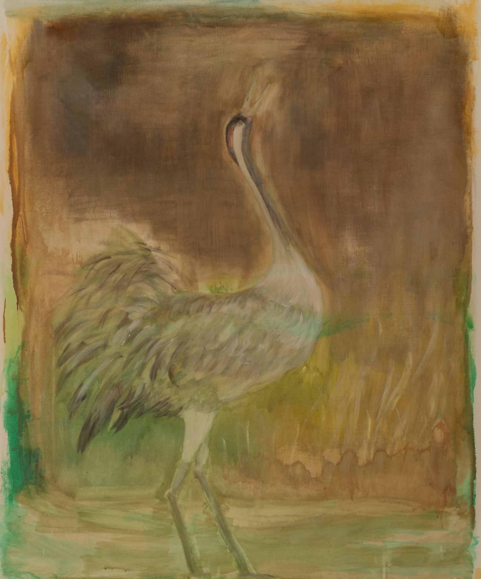 Green Crane - 2023, Mixed medium on linen, 150 x 120 cm (59 x 47 in)